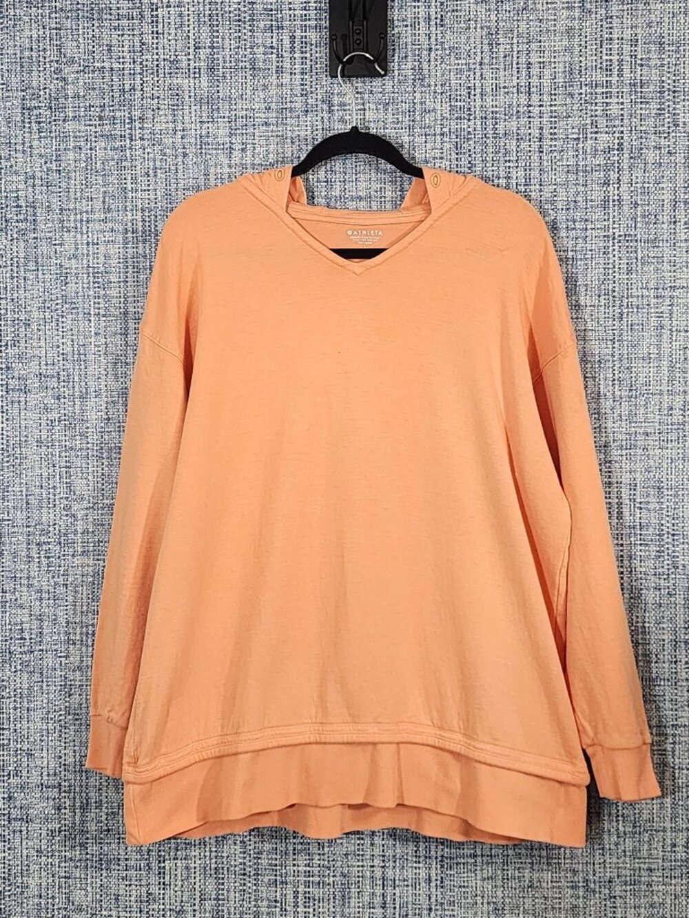 Athleta Women's V-Neck Pullover Hoodie - Peach Coral - Size Large (L)